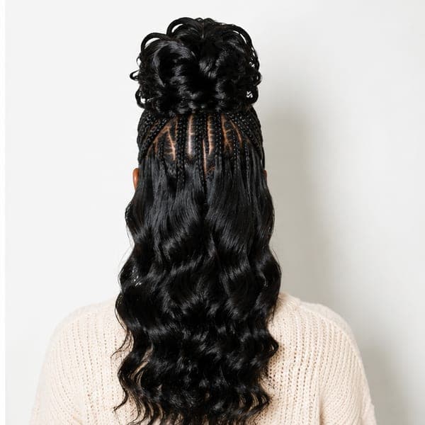 Top Bun Fulani Braids using Body Wave in 1B – Natural Black