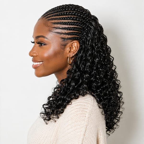 Fulani Braids using French Curls in 1B – Natural Black