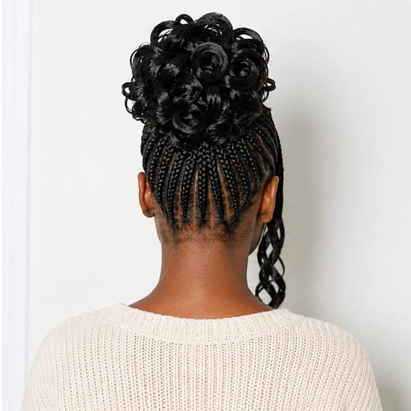 Curly Bun Braids using French Curls in 1B – Natural Black