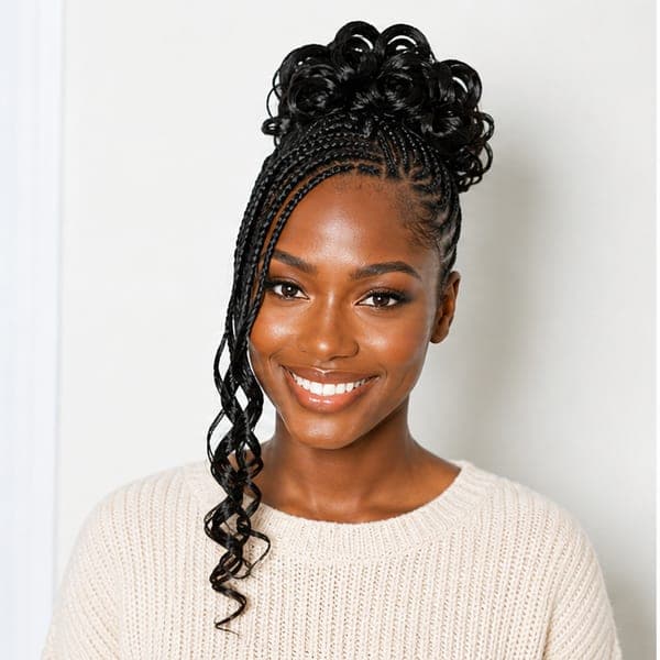 Curly Bun Braids using French Curls in 1B – Natural Black