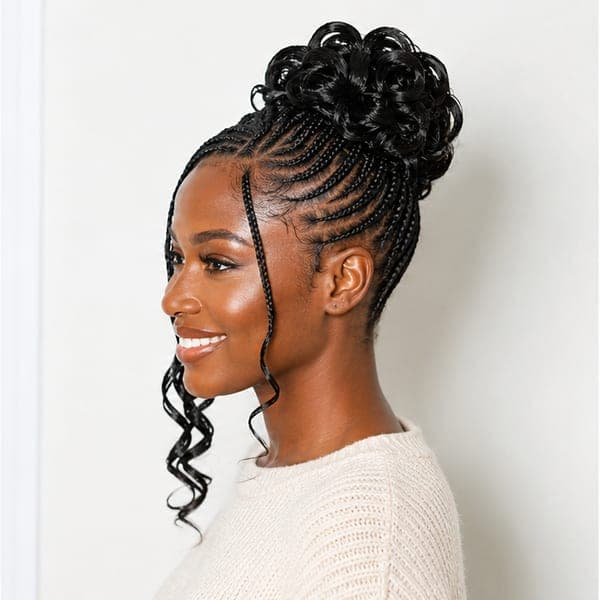 Curly Bun Braids using French Curls in 1B – Natural Black