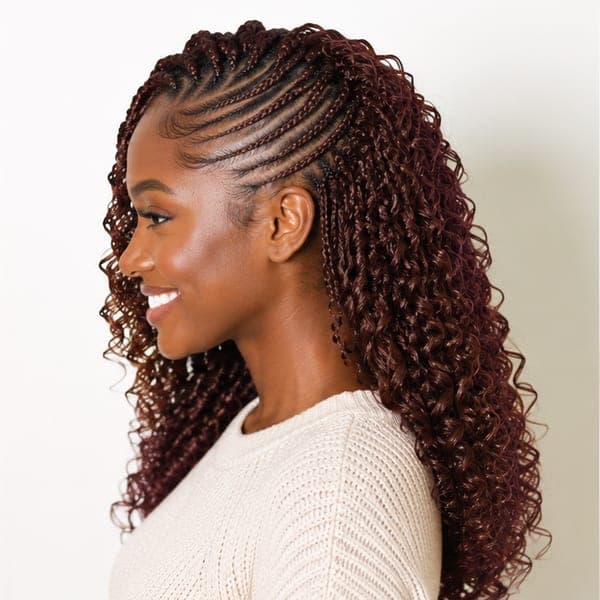 Fulani Braids using French Curls in 33 – Dark Auburn