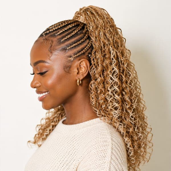 High Ponytail Braids using French Curls in 27/613 – Honey Blonde Mix
