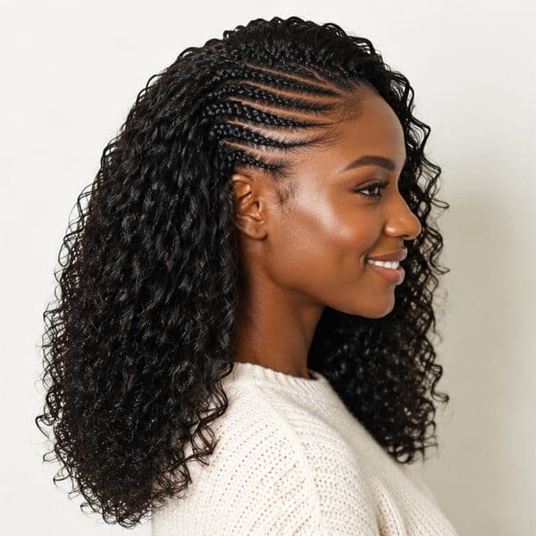 Fulani Braids using French Curls in 1B – Natural Black