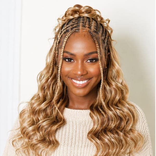 High Ponytail Braids using French Curls in 27/613 – Honey Blonde Mix