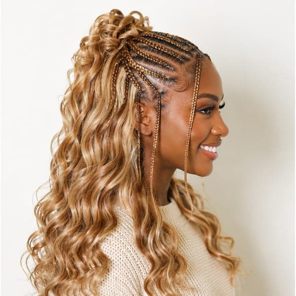 High Ponytail Braids using French Curls in 27/613 – Honey Blonde Mix
